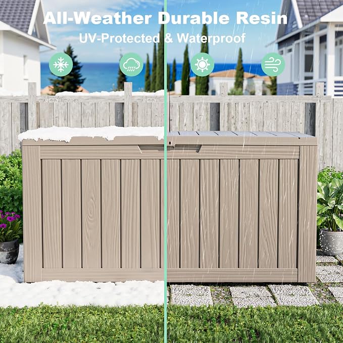 80 Gallon Resin Deck Box, Outdoor Waterproof Storage Containers, Lockable Patio - Image 7
