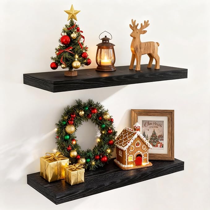 Black Floating Shelves 24 Inch Long 2 Pack by FunMemories