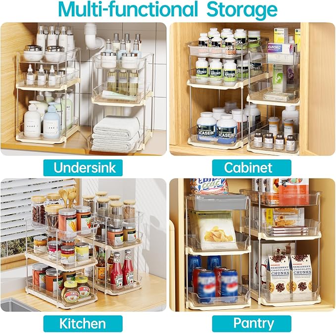Delamu 2 Pack 3-Tier Bathroom Under Sink Organizers and Storage, Pull Out Clear - Image 6