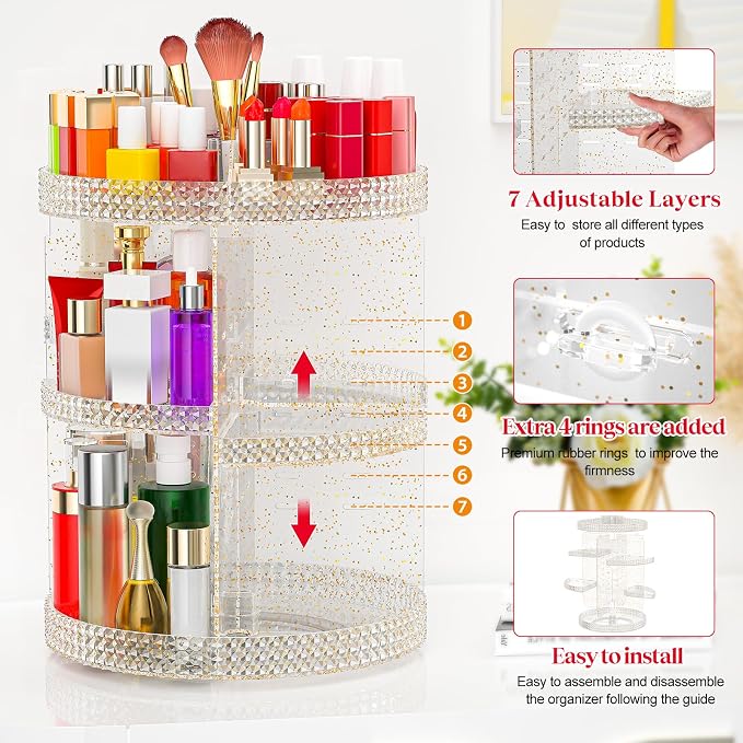 Awenia Makeup Organizer 360-Degree Rotating, Adjustable Makeup Storage - Image 6
