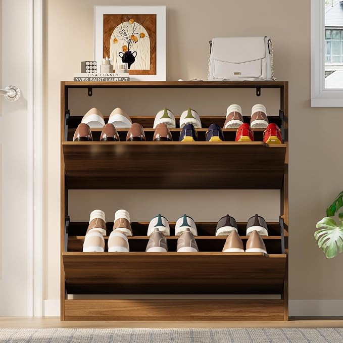 BORNOON Shoe Cabinet with 2 Flip Drawers, Slim Narrow Shoe Storage Cabinet - Image 7