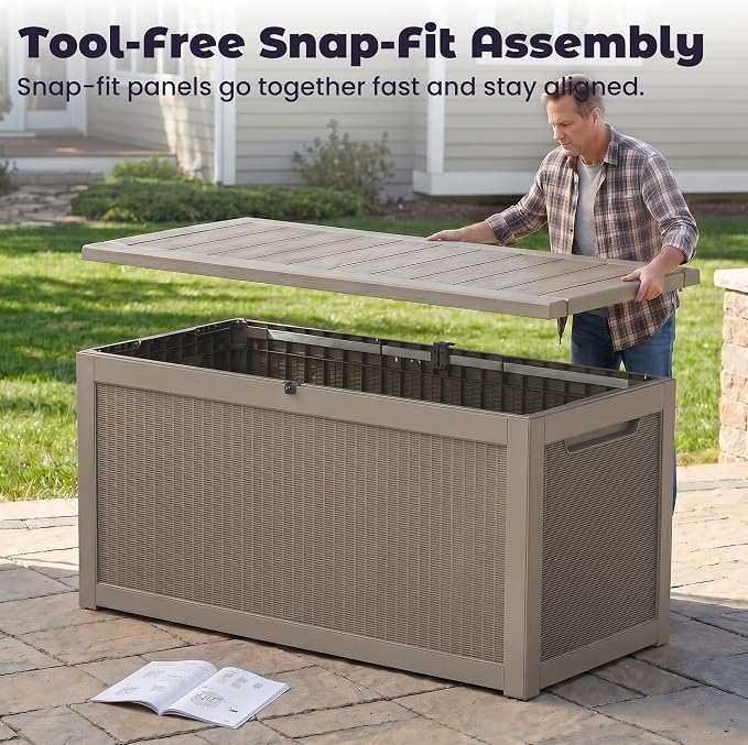 PatioZen 330 Gallon Outdoor Storage Box, Heavy Duty Resin Large Deck Box - Image 9