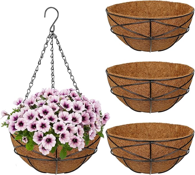 4 Pack 10 inch Metal Hanging Baskets by NatureCrafted