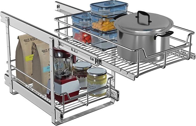 2 Tier Pull Out Cabinet Organizer, Roll Out Shelves and Drawer - Image 6
