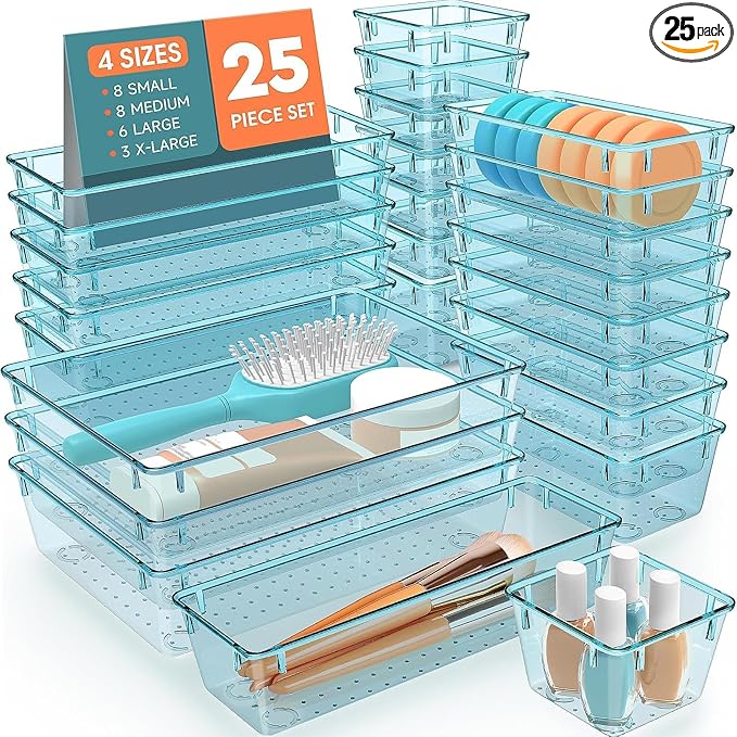 25 PCS Plastic Drawer Organizer Set, 4-Size Versatile Organizer Trays & storage by SpaceHacks
