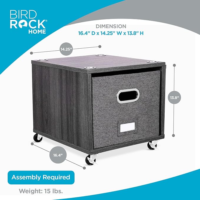 BIRDROCK HOME Rolling File Cabinet – Decorative Storage Shelf w/Removable Bins - Image 3