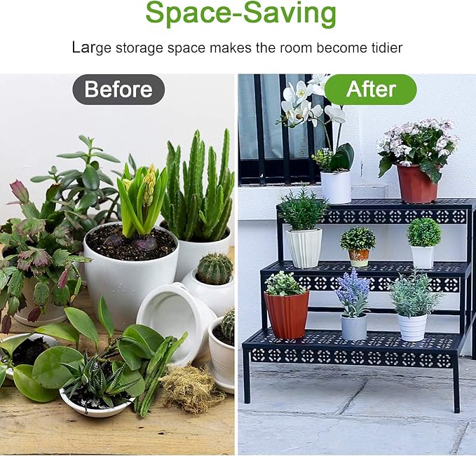 Garden 4 you 3 Tiers Metal Plant Stand, Rectangular Ladder Flower Pots Outdoor - Image 5