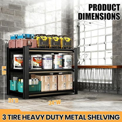 Heavy Duty Garage Shelving, Metal Storage Shelves, 3 Tier Adjustable Storage - Image 2