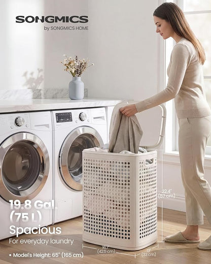 SONGMICS Laundry Hamper with Lid, Plastic Laundry Basket, 19.8 Gallons - Image 2