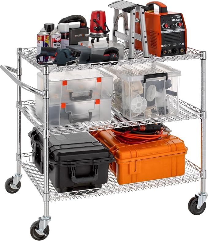 Finnhomy 3 Tier Heavy Duty Commercial Grade Utility Cart, Wire Rolling Cart - Image 2