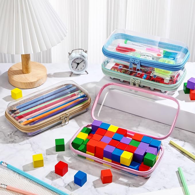 Hoolerry 4 Pcs Hard Clear Zipper Case Makeup Bags Plastic Pencil Pouch - Image 6