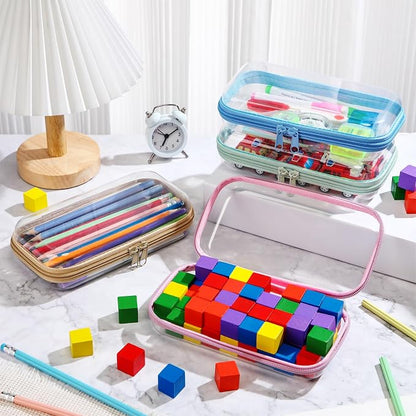 Hoolerry 4 Pcs Hard Clear Zipper Case Makeup Bags Plastic Pencil Pouch - Image 6