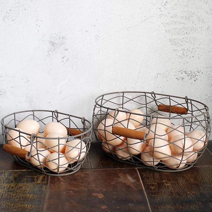 CVHOMEDECO. Oval Wire Egg Baskets Rustic Fruit Baskets - Image 3