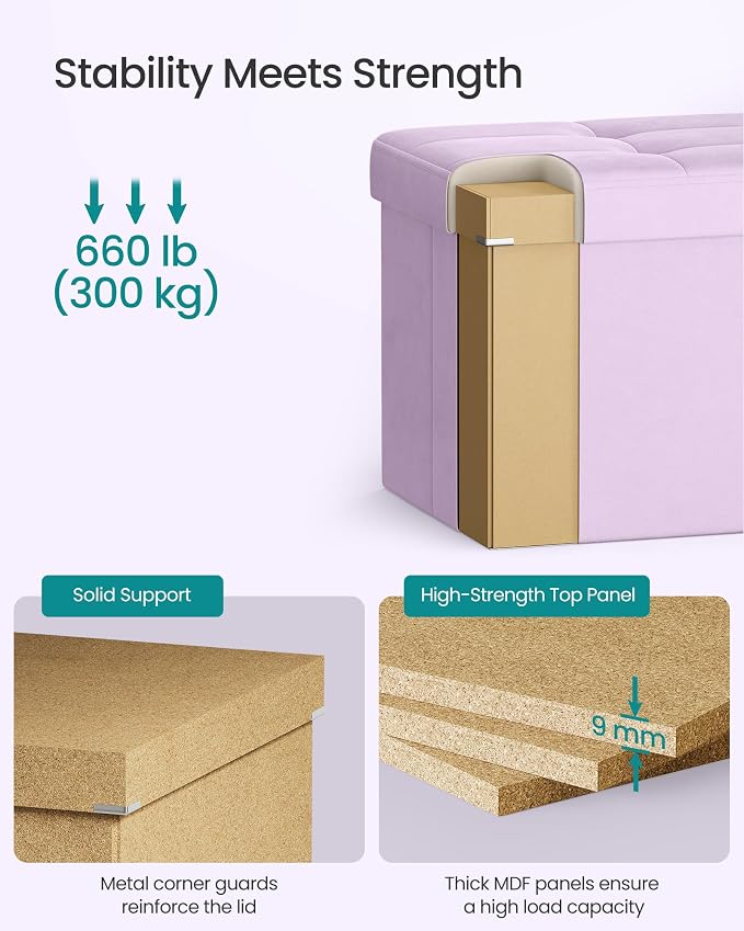 SONGMICS Velvet Storage Ottoman, Folding Storage Bench - Image 5