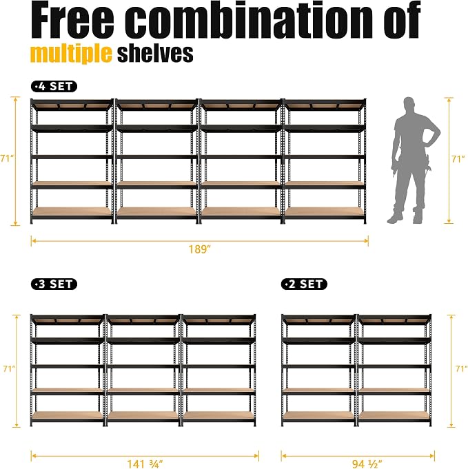 PrimeZone 47" W x 23.6" D x 71" H Large Heavy Duty Storage Shelves - Image 9