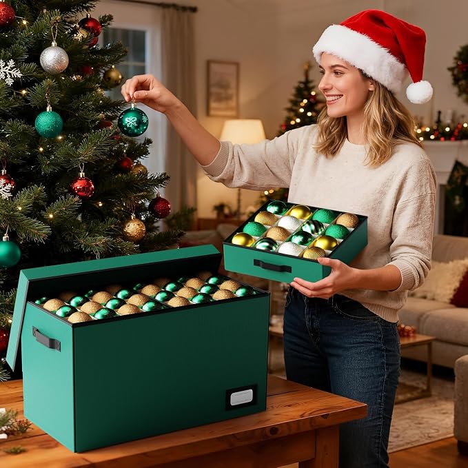 Christmas Ornament Storage Box Store 128 Ornaments, Extra Large Xmas Ornament - Image 2