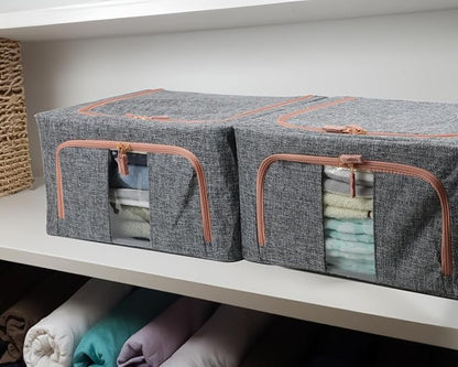 Linen Clothes Storage Bins, 2 Opening Ways Fabric Visible Lidded Storage Box - Image 6