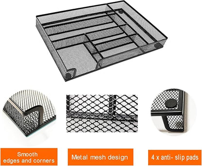Metal Mesh Desk Drawer Organizer Tray, 6-Compartment Office Drawer Organizer - Image 4