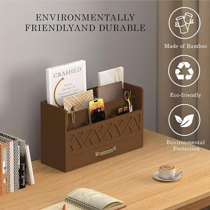 Bamboo Mail Organizer Countertop Wood Desk Organizer Drawer Tabletop Storage - Image 4