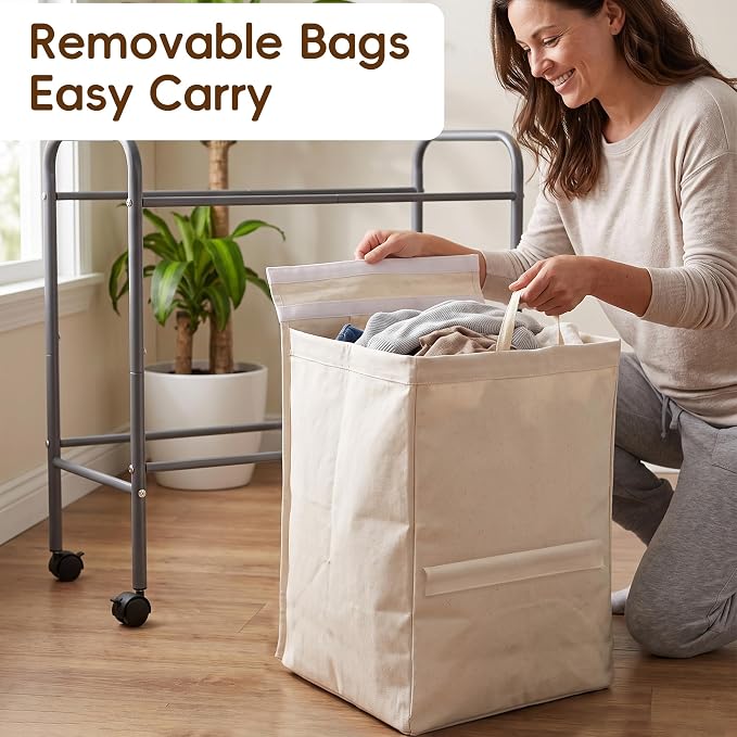 130L Laundry Hamper with Wheels, 3 Section Laundry Sorter Cart with Removable - Image 6