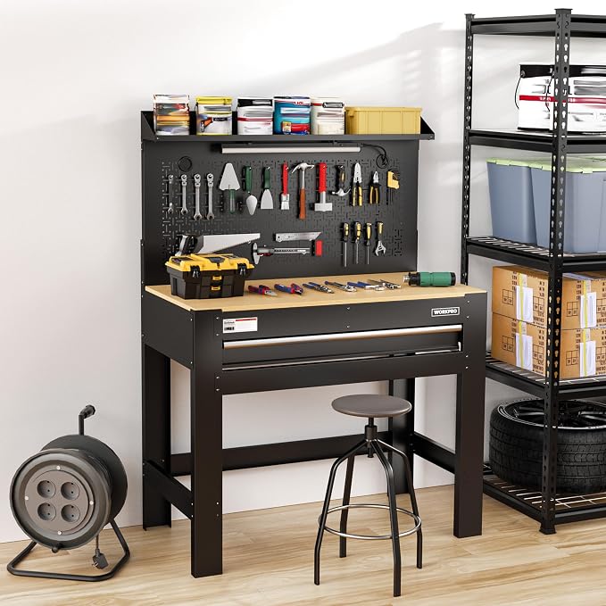 WORKPRO Garage Workbench with Storage, Power Outlets and Light, 800 LBS - Image 7