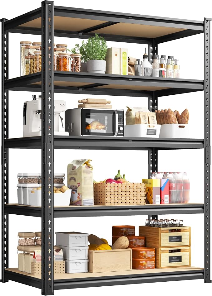 5-Tier Storage Shelves, 1980LBS Adjustable Pantry Shelves, Metal Shelving Unit by Durayloly