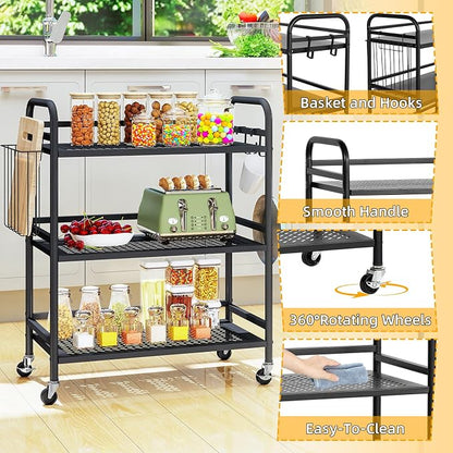 HDANI 3 Tier Metal Mesh Utility Cart, Large Capacity Multipurpose Heavy Vehicle - Image 9