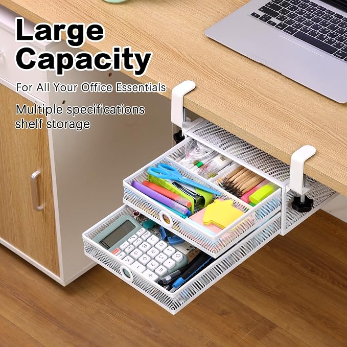 2-Tier Clamp-On Mesh Organizer, Under Desk Storage - Image 2