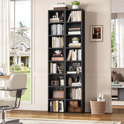 FOTOSOK Bookshelf Bookcase 8-Tier Narrow Bookshelf Tall CD Media Tower Rack | - Image 5