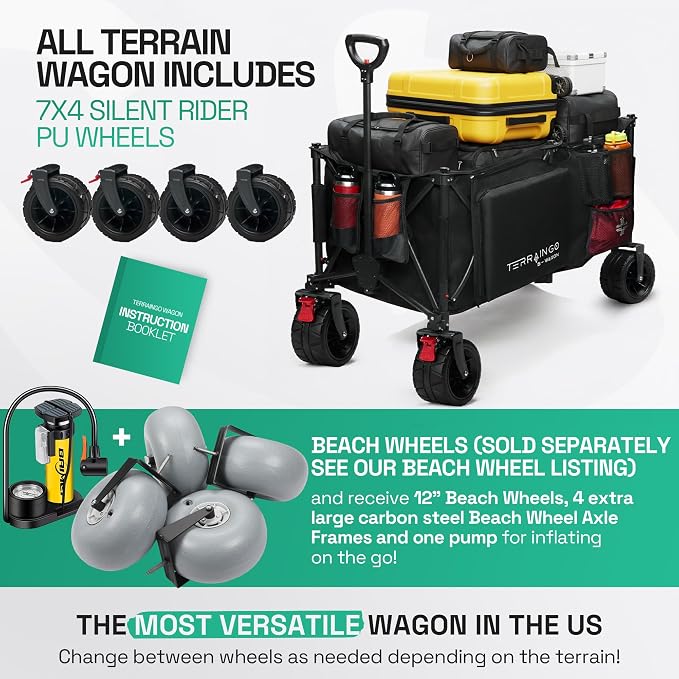 Foldable Beach Wagon Cart- Interchangeable All Terrain Wheels- 12" Beach Wheels - Image 2