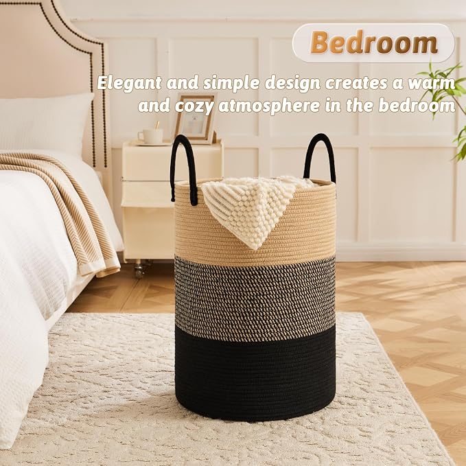 Laundry Basket, Woven Cotton Rope Laundry Hamper, 40L - Image 4