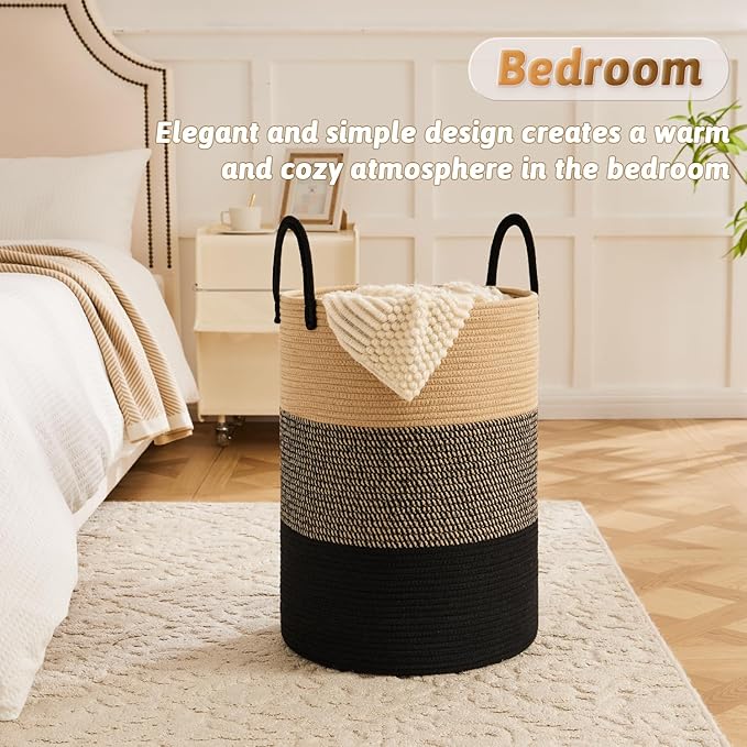 Laundry Basket, Woven Cotton Rope Laundry Hamper, 60L - Image 4