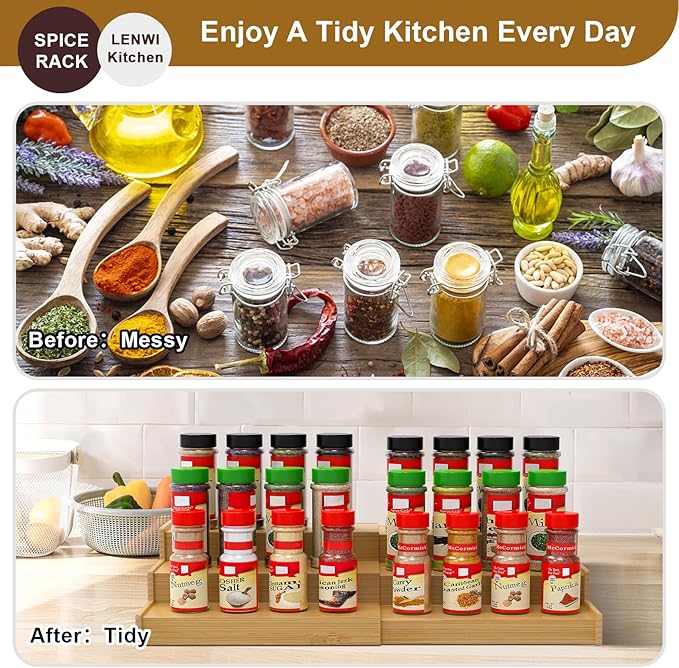 Spice Rack Organizer for Cabinet, 3 Tier Expandable Bamboo Spice Storage - Image 5