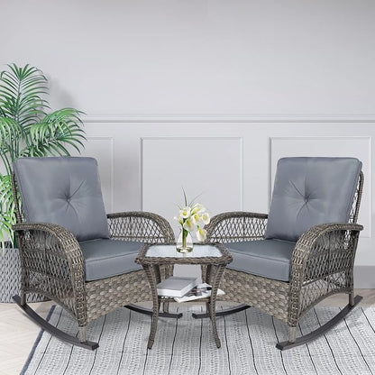 VIVIJASON 3-Piece Outdoor Conversation Bistro Set, Patio Wicker Rocking Chairs - Image 7