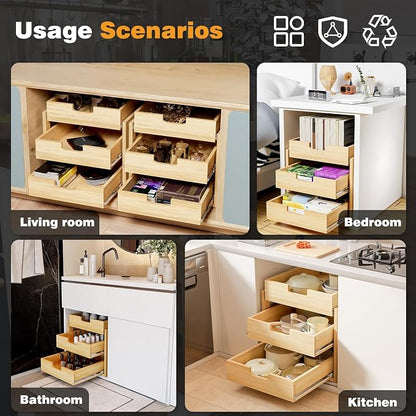 Pull Out Cabinet Organizer, 3 Tier Soft Close Slide Out Wooden Pull out Drawers - Image 7