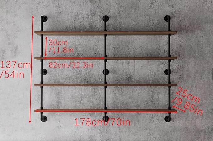 HDDFER Floating Book Shelves for Wall 4 Tier 70 inch Bookshelf Industrial Pipe - Image 3