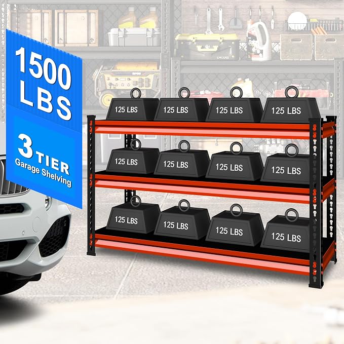 48" W Garage Shelving Heavy Duty, 1500LBS Loads Adjustable Garage Storage - Image 4