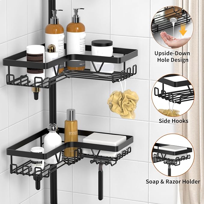 KEGII Corner Shower Caddy Tension Pole, Large Capacity Bathroom Organizer | 28 - Image 4