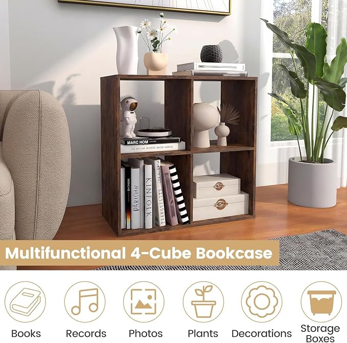 POWERSTONE 4 Cube Storage Organizer, 2 Tier Cubby Bookshelf Freestanding - Image 5