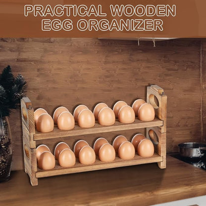 Wooden Egg Holder with 4 Layers/48-Hole, Stackable Wood Egg Rack Countertop - Image 7