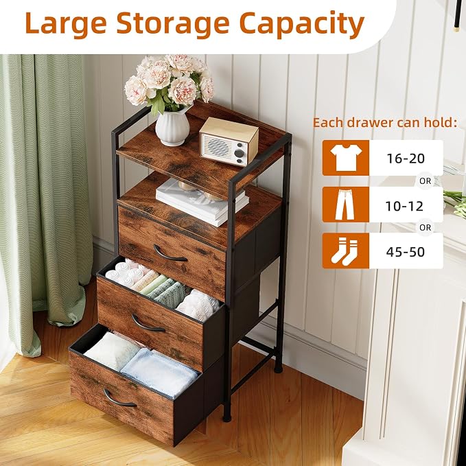 Somdot Nightstand with 3 Drawers, Fabric Dresser - Image 5
