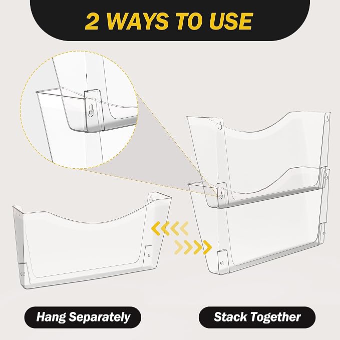 Kuntine.B 3 Pack Clear Single Pocket File Holder Hanging Wall Organizer - Image 4