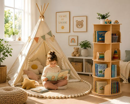 4 Tier Rotating Bookshelf, 360 Display Floor Standing Bookcase | Corner - Image 7