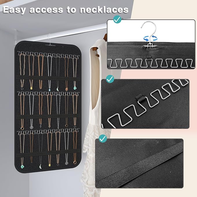 Hanging Jewelry Organizer Storage, 40 Pockets 36 Hooks Necklace Earring - Image 2