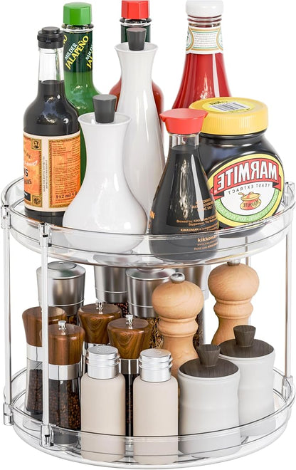 2 Tier Lazy Susan Turntable for Cabinet, Countertop, 9.5"W Spinning Seasoning by SuoxingStorage