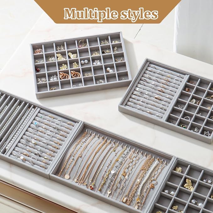 Large Velvet Jewelry Tray 2 Pack Stackable Jewelry Display Drawer Inserts Trays - Image 7