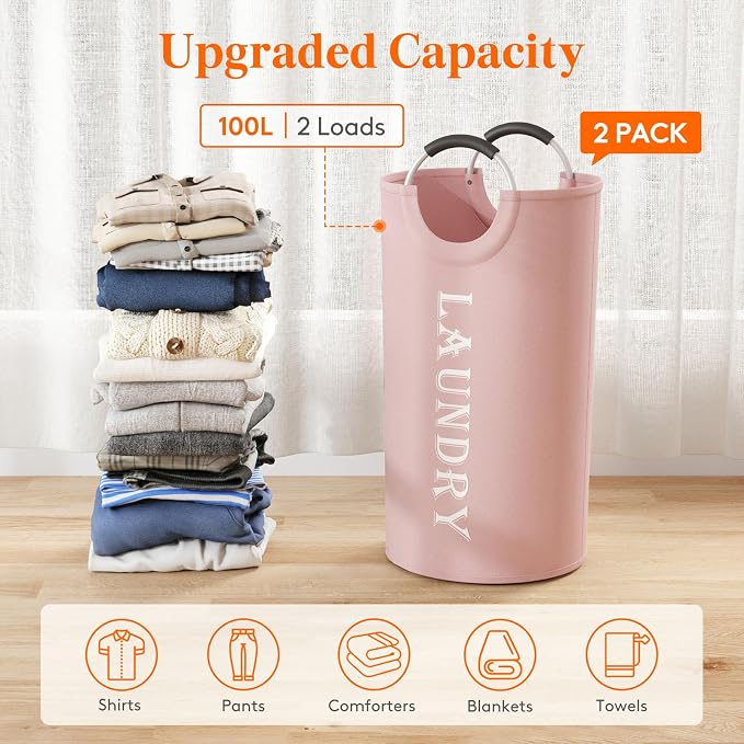 Lifewit 100L 2-Pack Large Laundry Basket, Collapsible Laundry Hamper - Image 4
