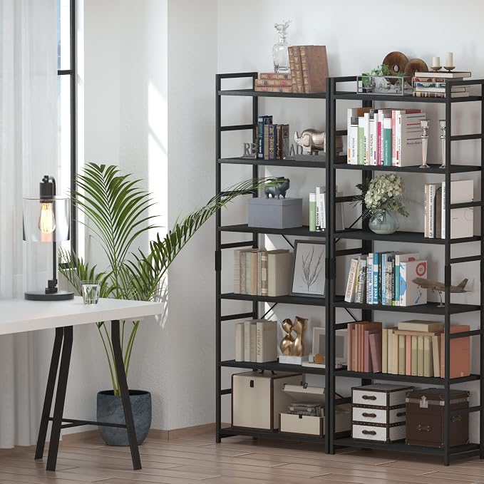NUMENN 6 Tier Bookshelf, Tall Freestanding Open Storage Bookcase, Support Bars - Image 5