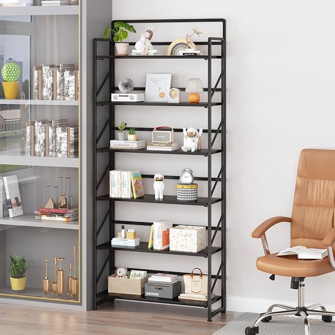JSB 6 Tier No Assembly Folding Bookshelf, 30.3" Wide Foldable Storage Bookcase - Image 5