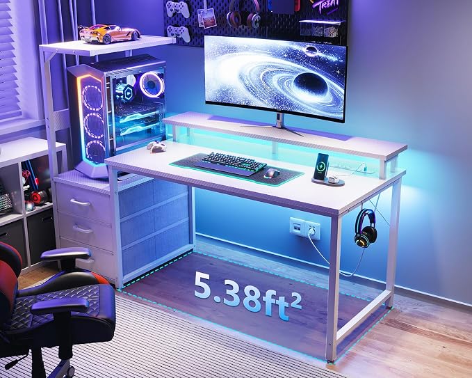 AODK 52 Inch Gaming Desk with USB Charging Ports & LED Light- Reversible - Image 2